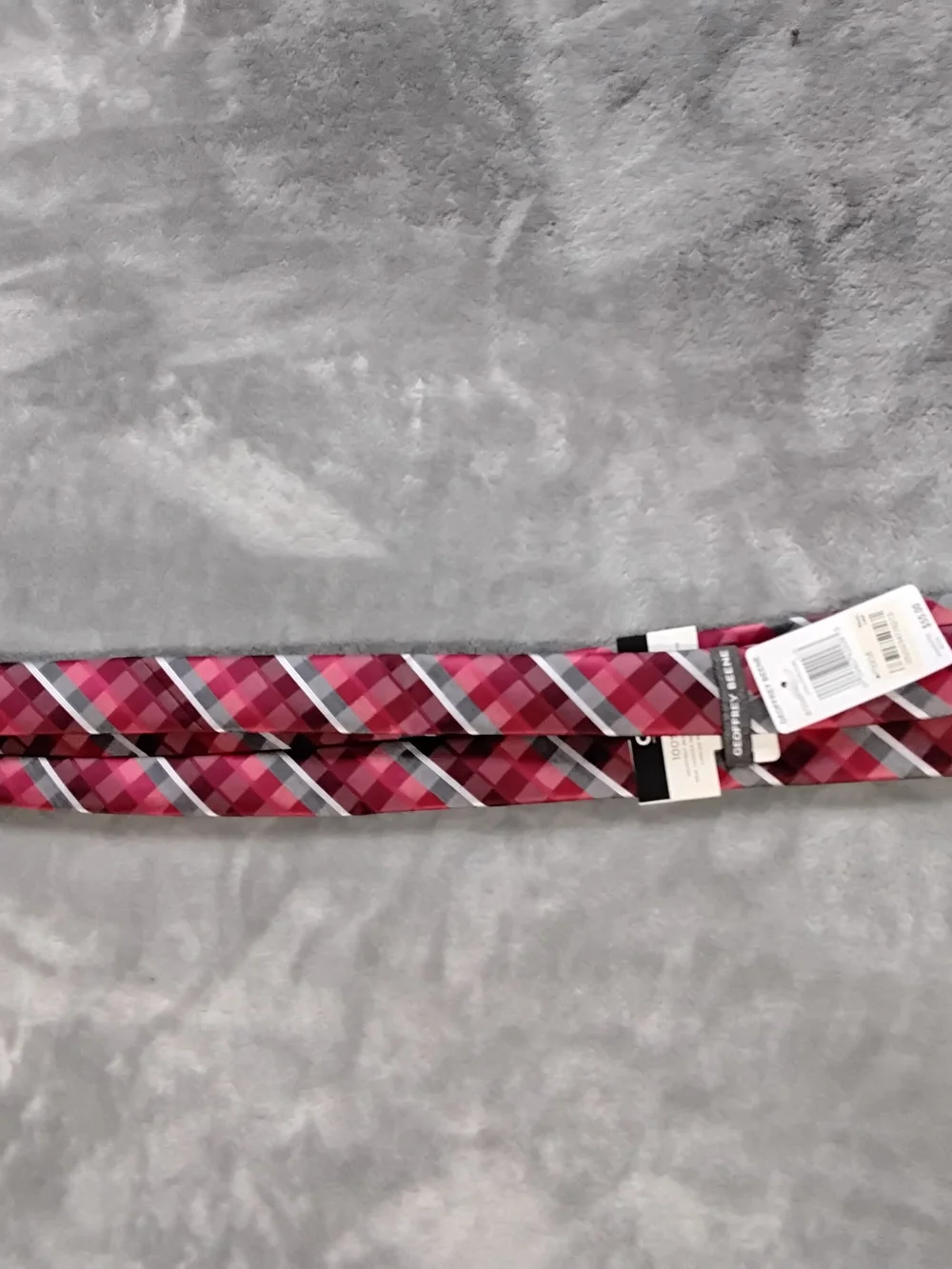 Geoffrey Beene Pink and Gray Plaid Silk Tie
